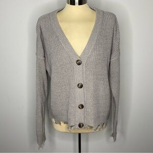 Maurices Grey Button Front Raw Hem Cardigan Sweater
